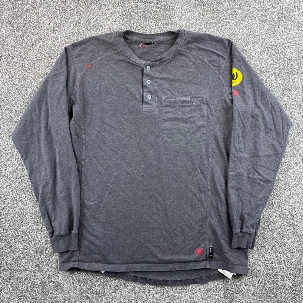 Ariat FR Henley Shirt Mens L Gray Flame Resistant Long Sleeve Work BPW 2112